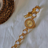 Anara Women's Watch - Elegant Golden Quartz Timepiece with Pearl Inlay