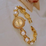 Anara Women's Watch - Elegant Golden Quartz Timepiece with Pearl Inlay