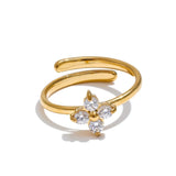Desiree - Adjustable Stainless Steel Flower Ring with Sparkling Cubic Zirconia
